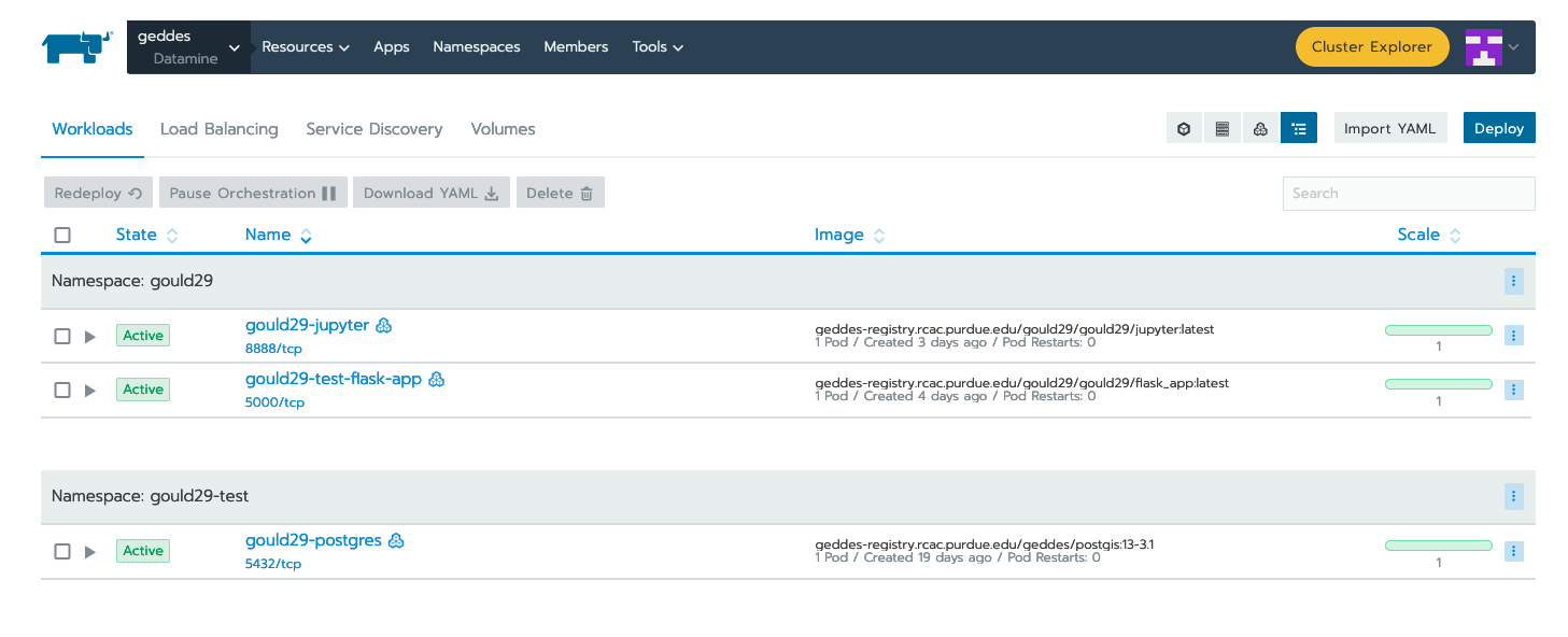 Example of the Rancher page and the location of the deployment button.